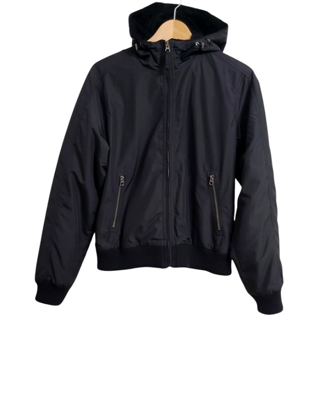 Tommy Hilfiger Womens Bomber Hooded Jacket L Full Zip Black Y2K Long Sleeve